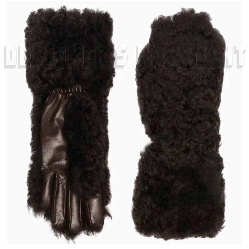 BOTTEGA VENETA size 9 brown TEDDY Shearling and Lambskin cashmere lined Gloves